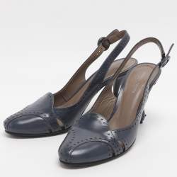 Pre Owned Bottega Veneta Size 36 Blue Leather Slingback Pumps