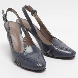 Pre Owned Bottega Veneta Size 36 Blue Leather Slingback Pumps