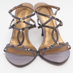 Pre Owned Bottega Veneta Size 37.5 Purple Snakeskin Leather Slingback Sandals