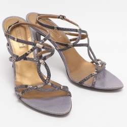 Pre Owned Bottega Veneta Size 37.5 Purple Snakeskin Leather Slingback Sandals