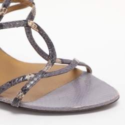 Pre Owned Bottega Veneta Size 37.5 Purple Snakeskin Leather Slingback Sandals