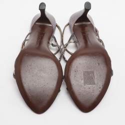 Pre Owned Bottega Veneta Size 37.5 Purple Snakeskin Leather Slingback Sandals