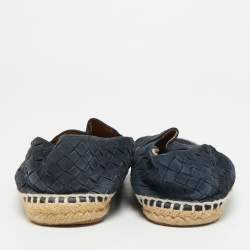 Pre Owned Bottega Veneta Intrecciato Size 40 Navy Blue Suede Espadrille Flats