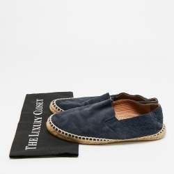 Pre Owned Bottega Veneta Intrecciato Size 40 Navy Blue Suede Espadrille Flats