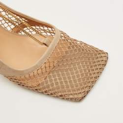 مملوكة مسبقًا حذاء كعب عالي بوتيغا فينيتا قماش شبكة بيج بحواف جلد سترتش مقاس 37