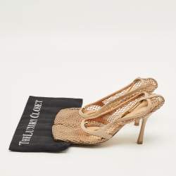 مملوكة مسبقًا حذاء كعب عالي بوتيغا فينيتا قماش شبكة بيج بحواف جلد سترتش مقاس 37