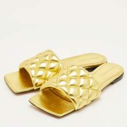 Pre Owned صندل سلايد فلات بوتيغا فينيتا جلد ميتاليك ذهبي كويتد مقاس 38