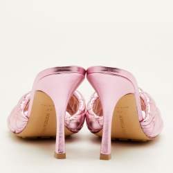 مملوكة مسبقًا Bottega Veneta Lido Size 40 Pink Quilted Metalic Leather Slide Sandals