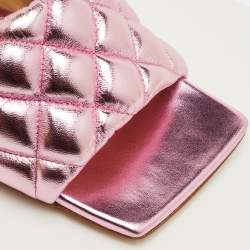مملوكة مسبقًا Bottega Veneta Lido Size 40 Pink Quilted Metalic Leather Slide Sandals
