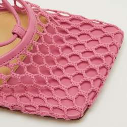 Pre Owned Bottega Veneta Stretch Size 38 Pink Mesh and Leather Ankle Wrap Sandals