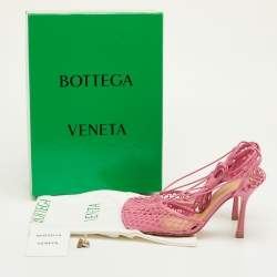 Pre Owned Bottega Veneta Stretch Size 38 Pink Mesh and Leather Ankle Wrap Sandals