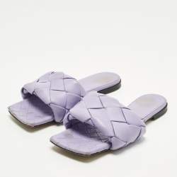 Pre Owned Bottega Veneta Lido Size 39 Purple Woven Leather Flat Slide