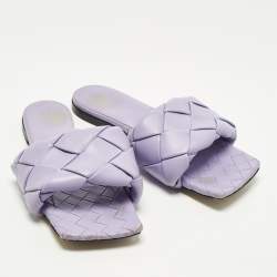 Pre Owned Bottega Veneta Lido Size 39 Purple Woven Leather Flat Slide