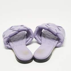 Pre Owned Bottega Veneta Lido Size 39 Purple Woven Leather Flat Slide