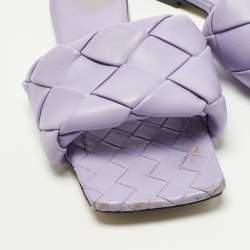 Pre Owned Bottega Veneta Lido Size 39 Purple Woven Leather Flat Slide