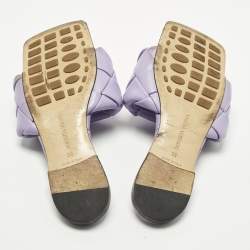 Pre Owned Bottega Veneta Lido Size 39 Purple Woven Leather Flat Slide