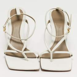 Pre Owned Bottega Veneta Stretch Size 38 White Leather Ankle Strap Sandals