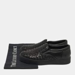 Pre Owned Bottega Veneta Size 35 Black Intrecciato Leather Slip On Sneakers