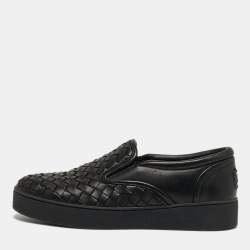 Pre Owned Bottega Veneta Size 35 Black Intrecciato Leather Slip On Sneakers