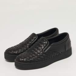 Pre Owned Bottega Veneta Size 35 Black Intrecciato Leather Slip On Sneakers