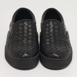 Pre Owned Bottega Veneta Size 35 Black Intrecciato Leather Slip On Sneakers