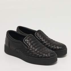 Pre Owned Bottega Veneta Size 35 Black Intrecciato Leather Slip On Sneakers