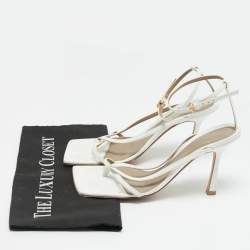 Pre Owned صندل بوتيغا فينيتا سترتش جلد أبيض بحزام للكاحل مقاس 37.5