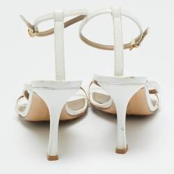 Pre Owned صندل بوتيغا فينيتا سترتش جلد أبيض بحزام للكاحل مقاس 37.5