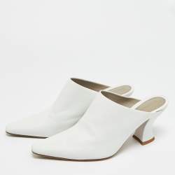 Pre Owned Bottega Veneta Almond Size 39 White Leather Pointed Toe Mules