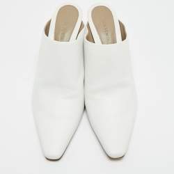 Pre Owned Bottega Veneta Almond Size 39 White Leather Pointed Toe Mules