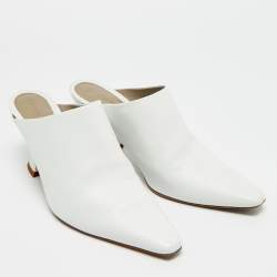 Pre Owned Bottega Veneta Almond Size 39 White Leather Pointed Toe Mules