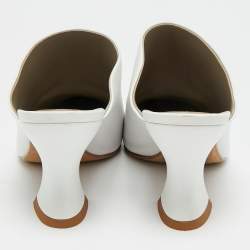 Pre Owned Bottega Veneta Almond Size 39 White Leather Pointed Toe Mules
