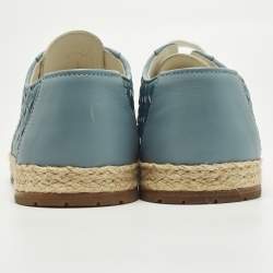 Pre Owned Bottega Veneta Size 37.5 Blue/Grey Intrecciato Leather and Suede Lace Up Sneakers