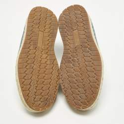 Pre Owned Bottega Veneta Size 37.5 Blue/Grey Intrecciato Leather and Suede Lace Up Sneakers