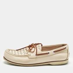 مملوكة مسبقًا Bottega Veneta Size 38 Cream Intrecciato Leather Boat Loafers 