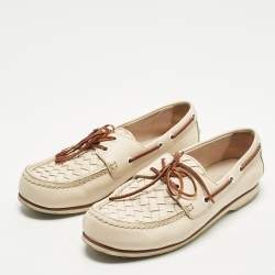 مملوكة مسبقًا Bottega Veneta Size 38 Cream Intrecciato Leather Boat Loafers