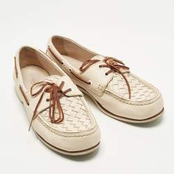 مملوكة مسبقًا Bottega Veneta Size 38 Cream Intrecciato Leather Boat Loafers