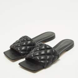 مملوكة مسبقًا Bottega Veneta Lido Size 36.5 Black Leather Flat Slides