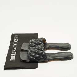 مملوكة مسبقًا Bottega Veneta Lido Size 36.5 Black Leather Flat Slides