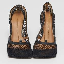 مملوكة مسبقًا Bottega Veneta Stretch Size 37 Black Leather and Mesh Ankle Strap Pumps
