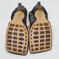 مملوكة مسبقًا Bottega Veneta Stretch Size 37 Black Leather and Mesh Ankle Strap Pumps