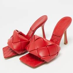 مملوكة مسبقًا Bottega Veneta Lido Size 37 Red Intrecciato Leather Slide Sandals