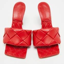 مملوكة مسبقًا Bottega Veneta Lido Size 37 Red Intrecciato Leather Slide Sandals