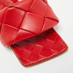 مملوكة مسبقًا Bottega Veneta Lido Size 37 Red Intrecciato Leather Slide Sandals