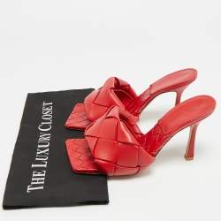 مملوكة مسبقًا Bottega Veneta Lido Size 37 Red Intrecciato Leather Slide Sandals