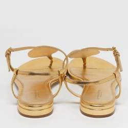 مملوكة مسبقًا Bottega Veneta Size 40 Metallic Gold Leather Ankle Strap Flat Sandals