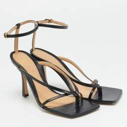 Pre Owned Bottega Veneta Stretch Size 37 Black Leather Ankle Strap Sandals