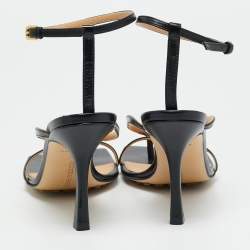 Pre Owned Bottega Veneta Stretch Size 37 Black Leather Ankle Strap Sandals