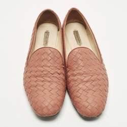 Pre Owned حذاء سموكينغ بوتيغا فينيتا جلد إنتريشياتو برتقالي مقاس 38