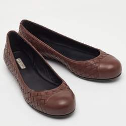 مملوكة مسبقًا حذاء باليرينا فلات بوتيغا فينيتا جلد بني إنترشياتو مقاس 37.5